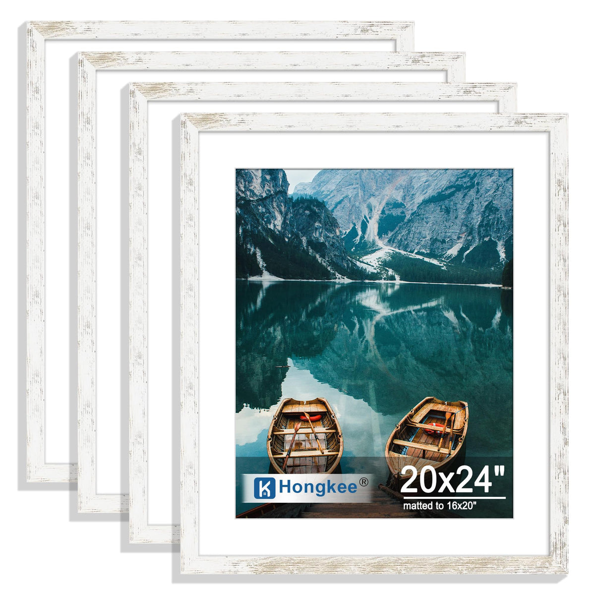Hongkee 5x7 Picture Frame Set of 4, Real Glass and Wooden Frame, 4x6 Mat