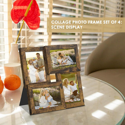 DUENPY 4x6 Collage Frame Tempered Glass For 4 4x6 Photos Brown