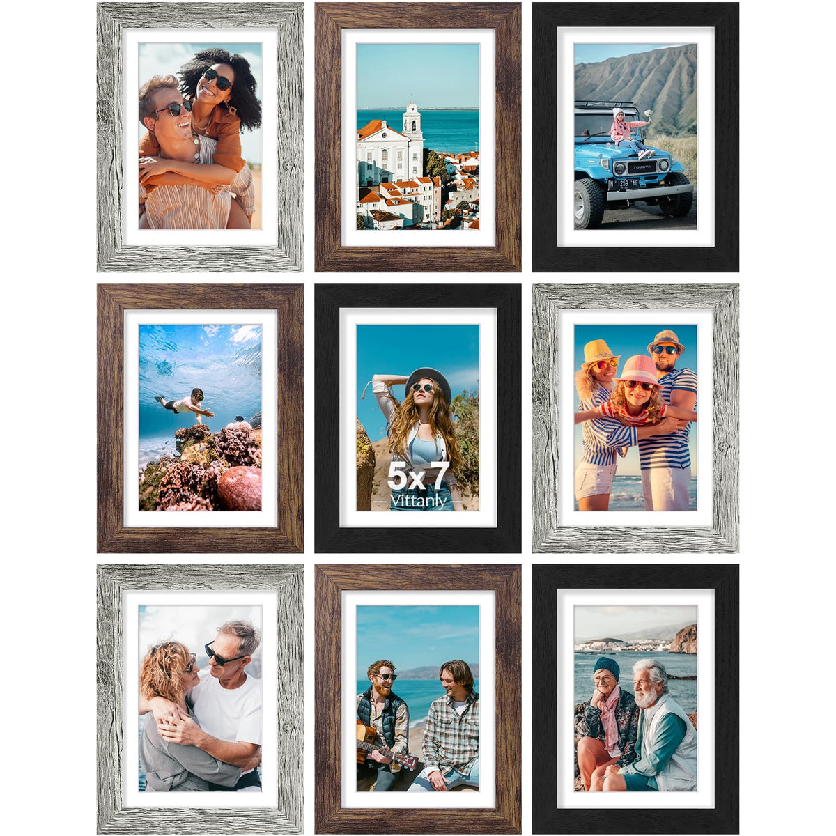 Vittanly 8x10 Picture Frames Set of 9 for Wall or Tabletop Display, Black