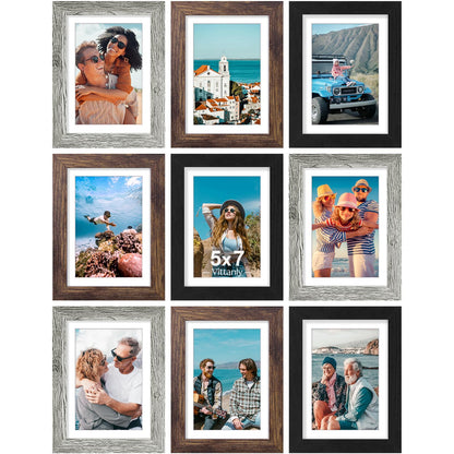 Vittanly 8x10 Picture Frames Set of 9 for Wall or Tabletop Display, Black