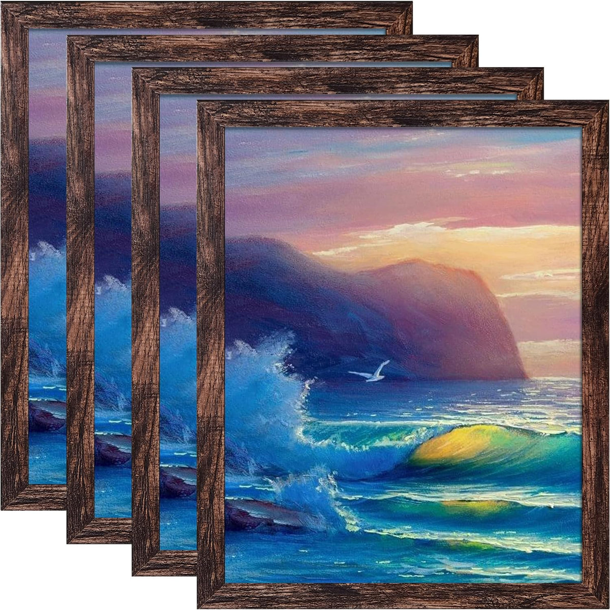SESEAT 8x10 Picture Frames Rustic Brown with Mat Photo Frames 4 Packs for Tabletop or Wall
