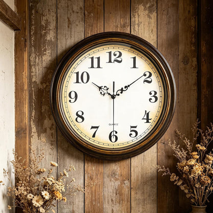 Yoiolclc Wall Clock Battery Operated Silent Non-Ticking Vintage Wall Clocks for Kitchen, School, Living Room (12Inch, Bronze)