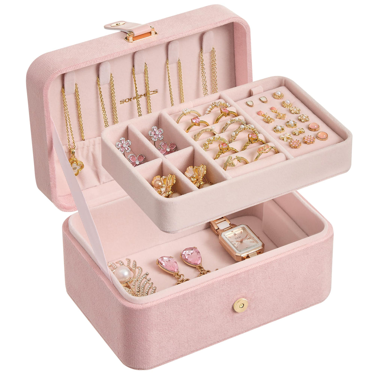 SONGMICS Travel Jewelry Organizer, 2-Layer Portable Jewelry Box Case