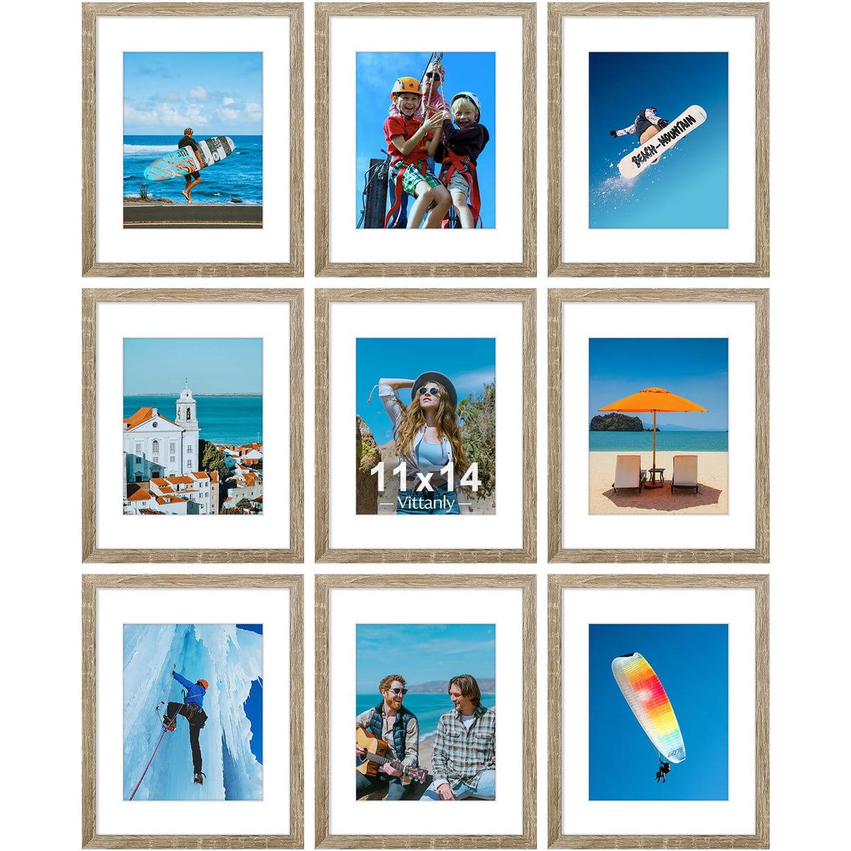 Vittanly 8x10 Picture Frames Set of 9 for Wall or Tabletop Display, Black