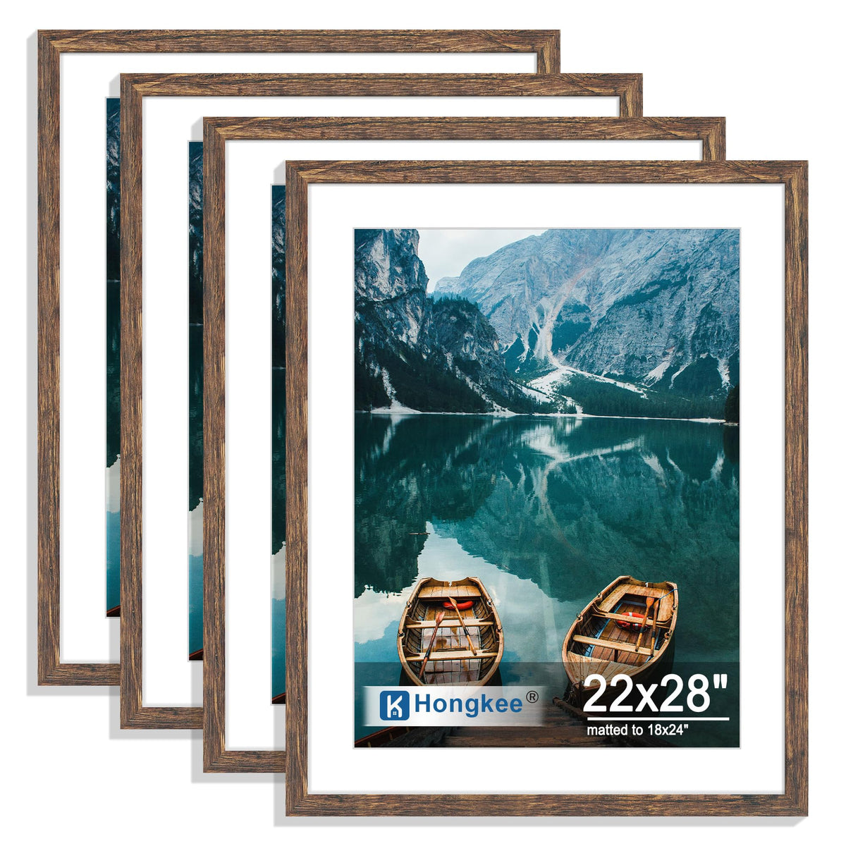 Hongkee 5x7 Picture Frame Set of 4, Real Glass and Wooden Frame, 4x6 Mat