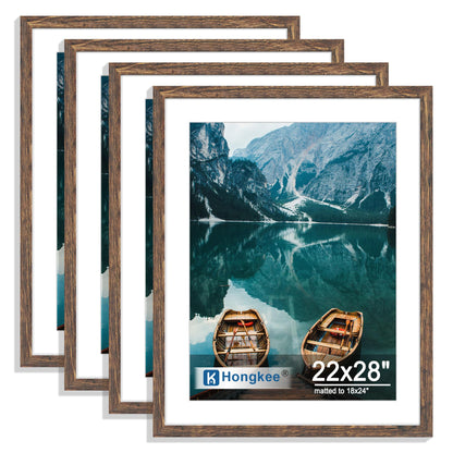 Hongkee 5x7 Picture Frame Set of 4, Real Glass and Wooden Frame, 4x6 Mat