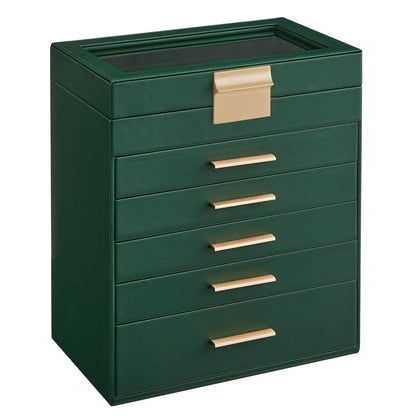 SONGMICS Jewelry Box Organizer, 3-Layer Storage with 2 Drawers, Glass Lid