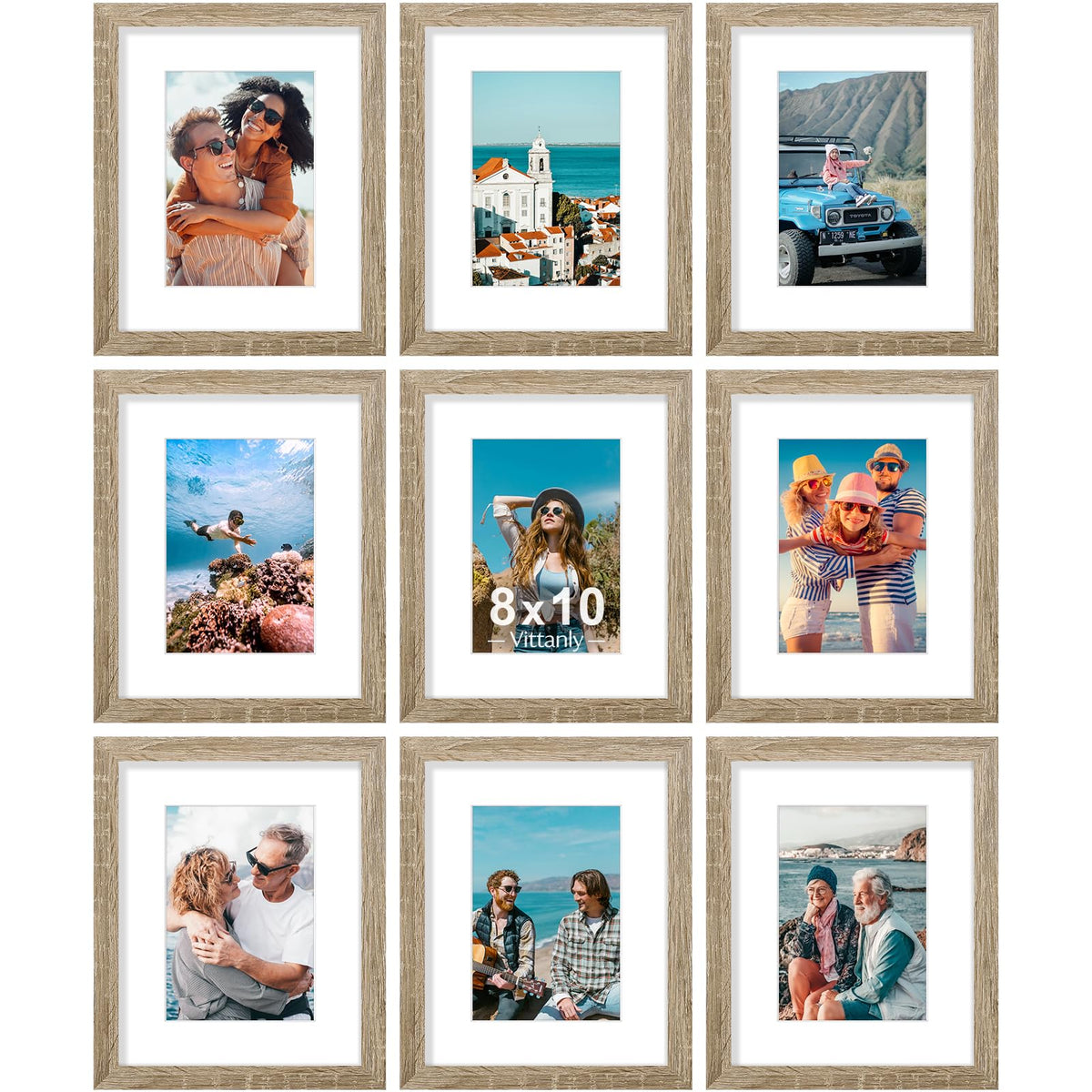 Vittanly 8x10 Picture Frames Set of 9 for Wall or Tabletop Display, Black