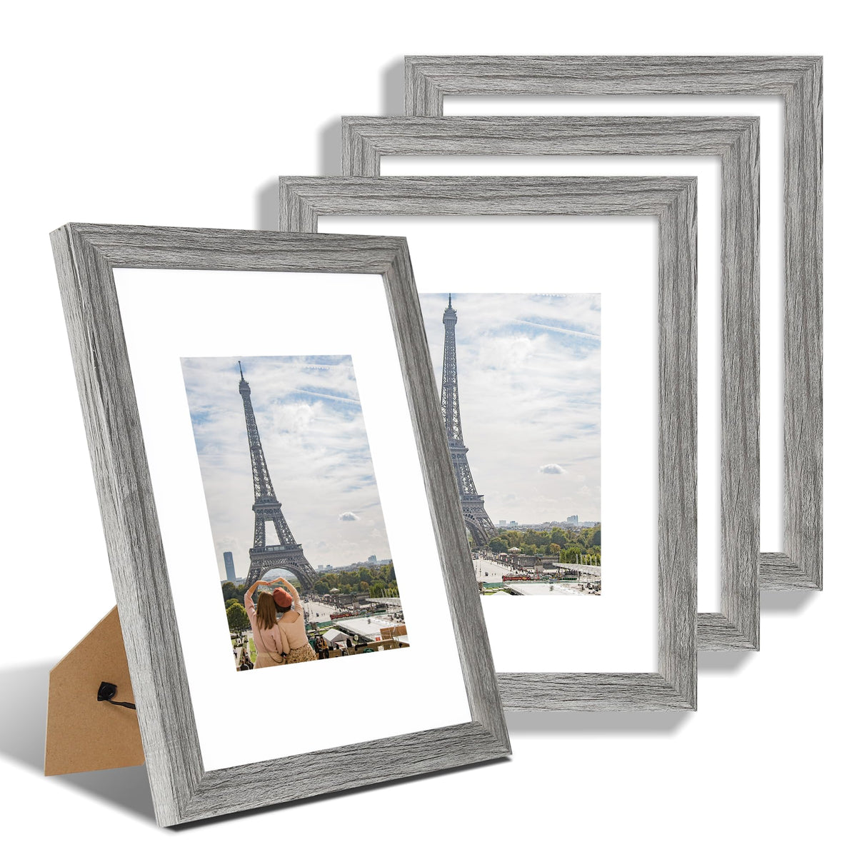 Hongkee 5x7 Picture Frame Set of 4, Real Glass and Wooden Frame, 4x6 Mat