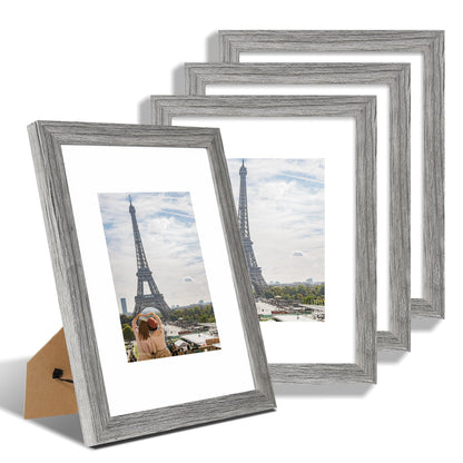 Hongkee 5x7 Picture Frame Set of 4, Real Glass and Wooden Frame, 4x6 Mat
