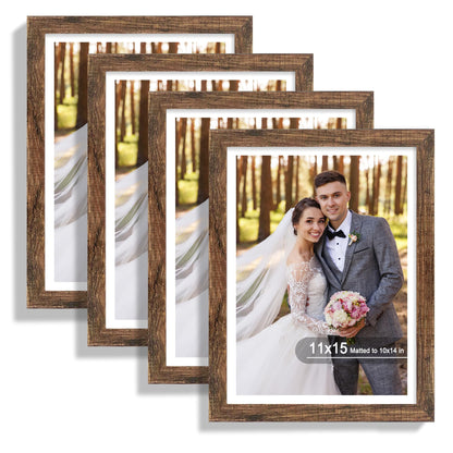 Hongkee 5x7 Picture Frame Set of 4, Real Glass and Wooden Frame, 4x6 Mat