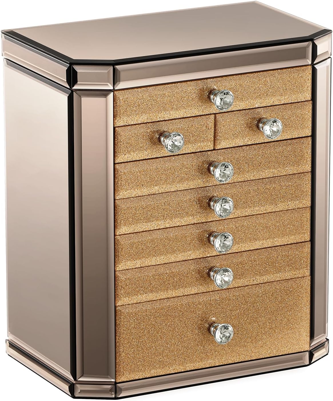 High End Glass Jewelry Box for Women, 7 Layer, Gold