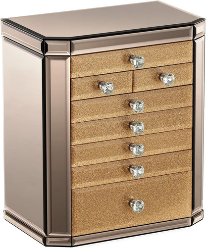 High End Glass Jewelry Box for Women, 7 Layer, Gold