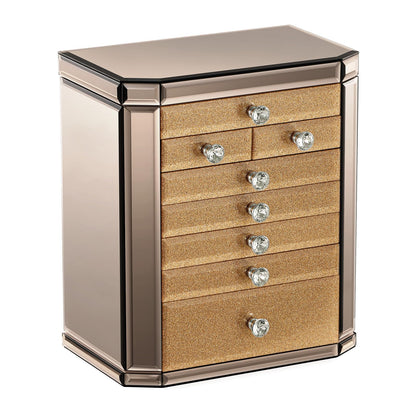 High End Glass Jewelry Box for Women, 7 Layer, Gold