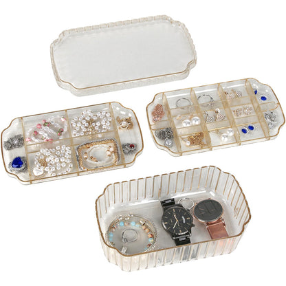 LETURE 3-Layer Jewelry Organizer Box for Earrings, Rings, Necklaces, Bracelets, Clear Plastic Bead Storage Containers for Crafts (Coffee)