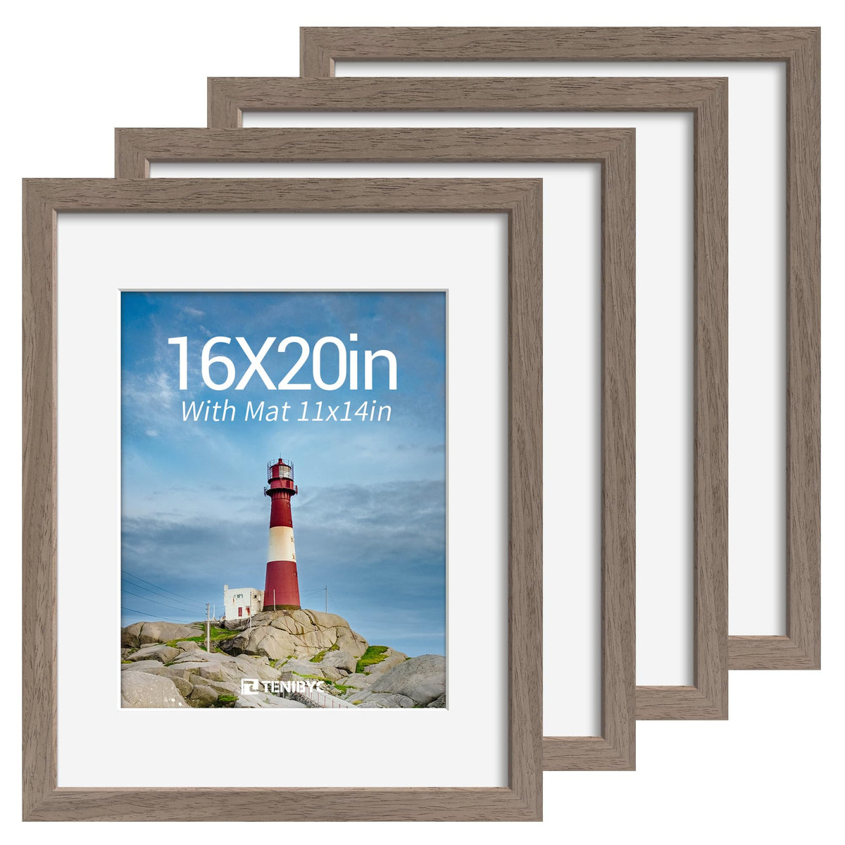 5x7 picture frame 4 Pack, 4x6 Mat, Black Wood, Glass, for Photo
