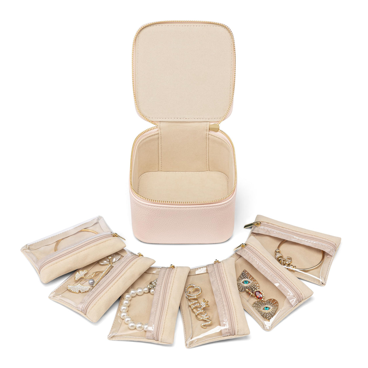 VLANDO Jewelry Boxes for Women with 12 Clear Velvet Zipper Pouches,Green
