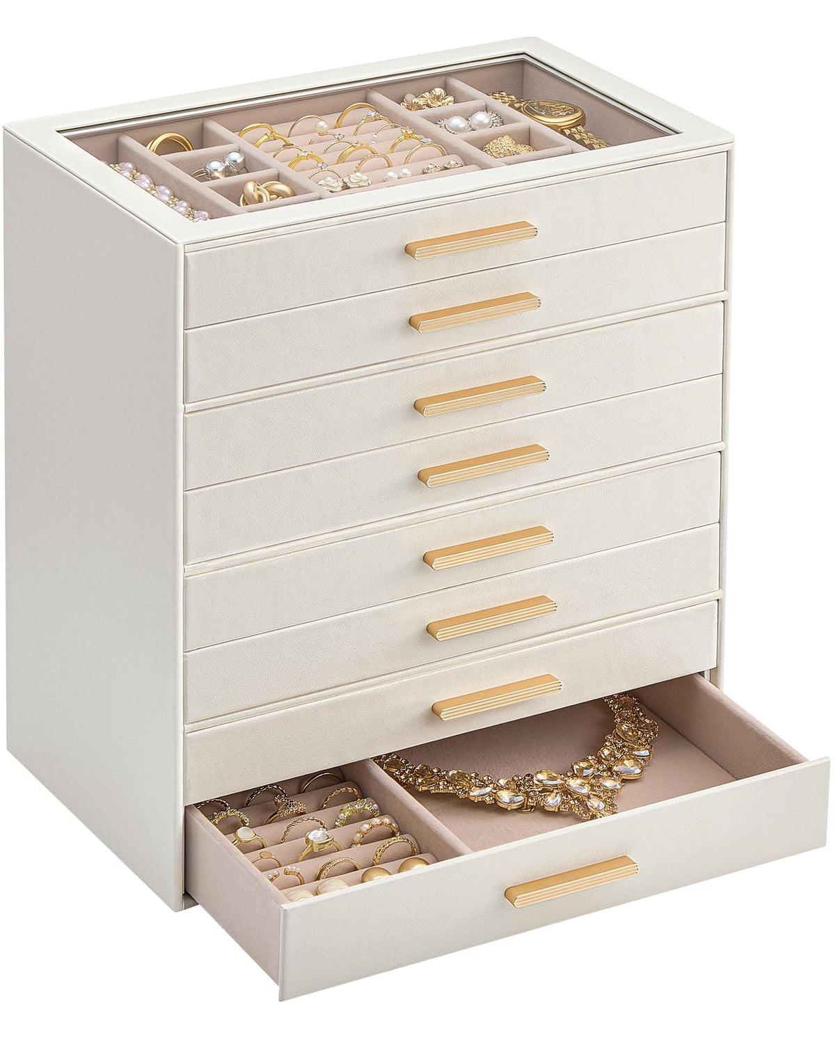 Lolalet Jewelry Box Organizer, 3-Layer Jewelry Storage Case -Beige