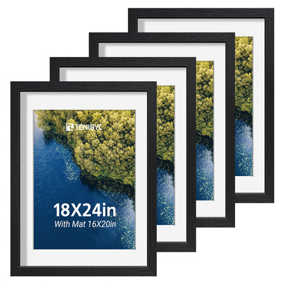 5x7 picture frame 4 Pack, 4x6 Mat, Black Wood, Glass, for Photo