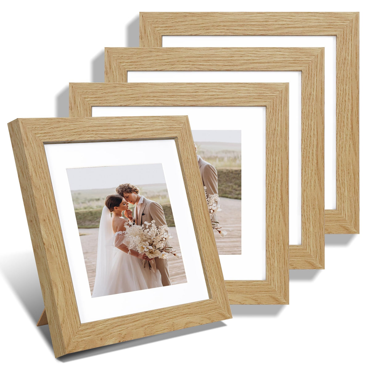Hongkee 5x7 Picture Frame Set of 4, Real Glass and Wooden Frame, 4x6 Mat