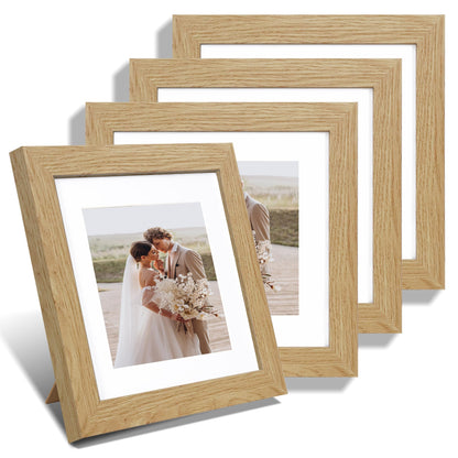 Hongkee 5x7 Picture Frame Set of 4, Real Glass and Wooden Frame, 4x6 Mat
