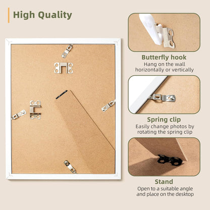 HappyHapi 8x10 Picture Frame Set of 6, Wall or Tabletop Display, White