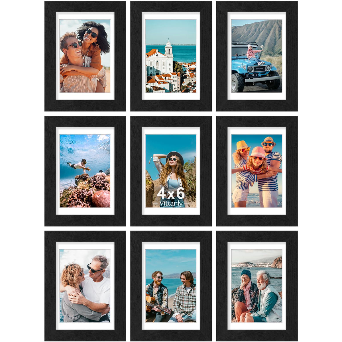 Vittanly 8x10 Picture Frames Set of 9 for Wall or Tabletop Display, Black