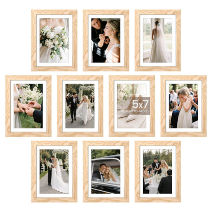 upsimples 8x10 Picture Frame Set of 10, Display Pictures 5x7 with Mat or 8x10 Without, Multi Photo Frames Collage for Wall or Tabletop Display, Black