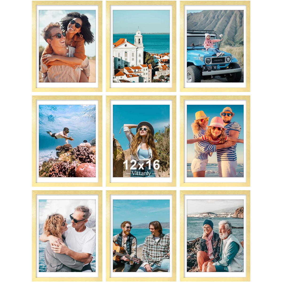 Vittanly 8x10 Picture Frames Set of 9 for Wall or Tabletop Display, Black
