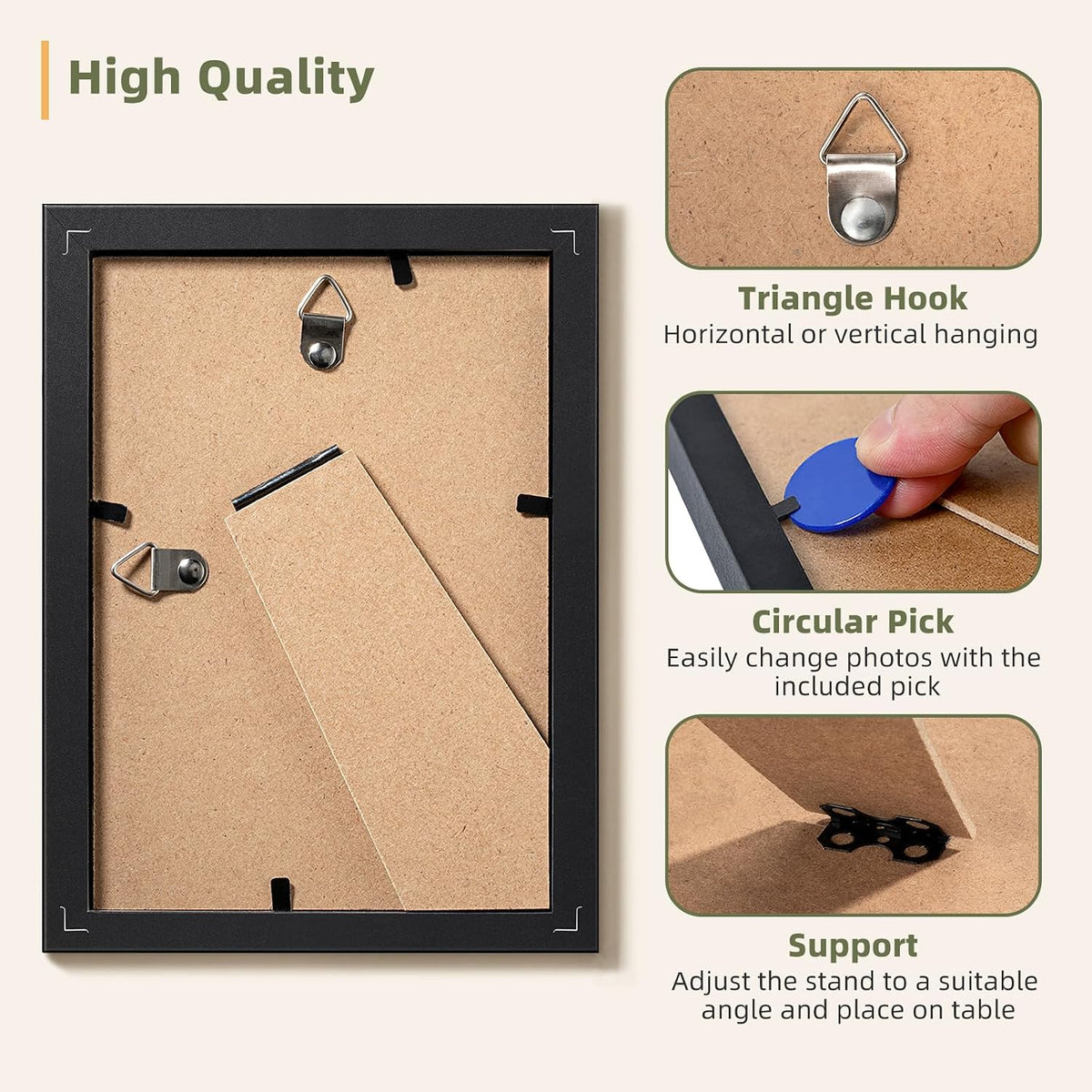 HappyHapi 4x6 Picture Frame Set of 5, Wall or Tabletop Display, Black
