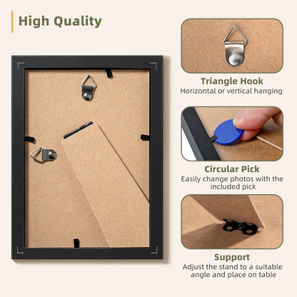 HappyHapi 4x6 Picture Frame Set of 5, Wall or Tabletop Display, Black