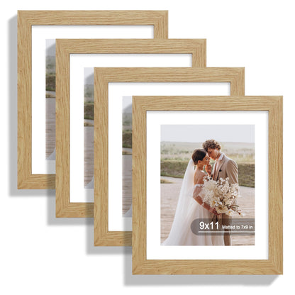 Hongkee 5x7 Picture Frame Set of 4, Real Glass and Wooden Frame, 4x6 Mat
