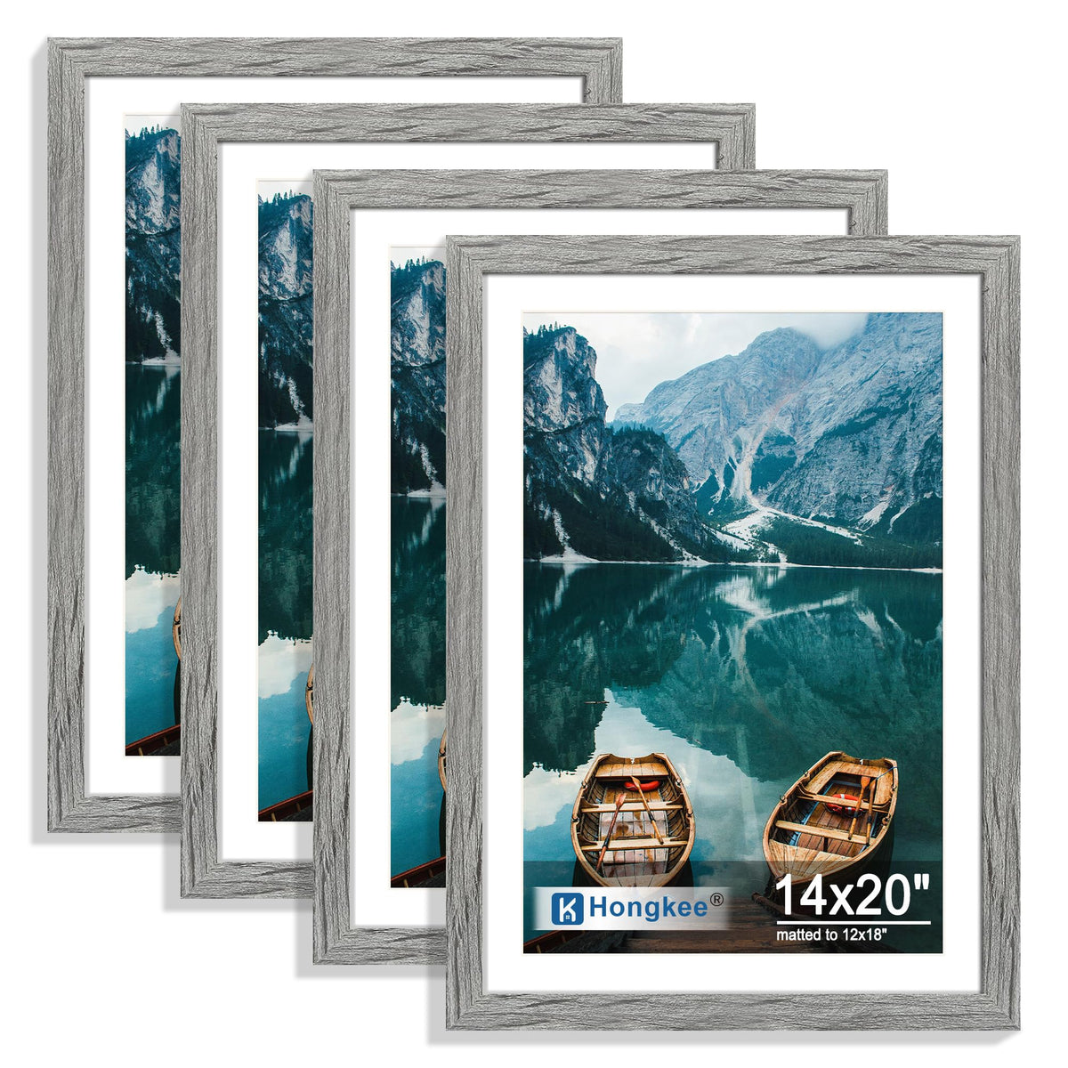 Hongkee 5x7 Picture Frame Set of 4, Real Glass and Wooden Frame, 4x6 Mat