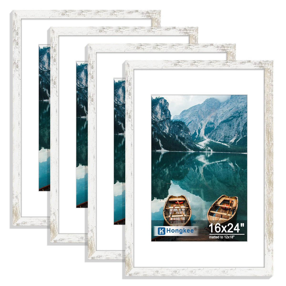 Hongkee 5x7 Picture Frame Set of 4, Real Glass and Wooden Frame, 4x6 Mat