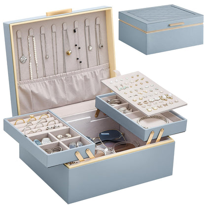 Lolalet Jewelry Box for Women Girls, 2 Layer Jewelry Organizer -Cream