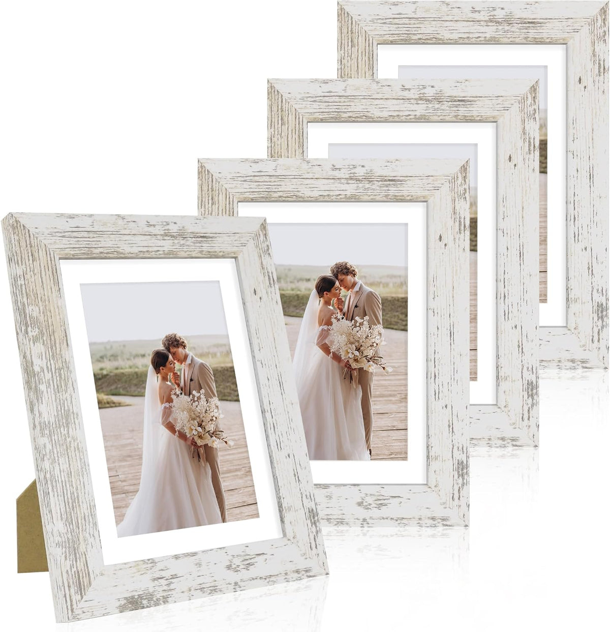 Hongkee 5x7 Picture Frame Set of 4, Real Glass and Wooden Frame, 4x6 Mat
