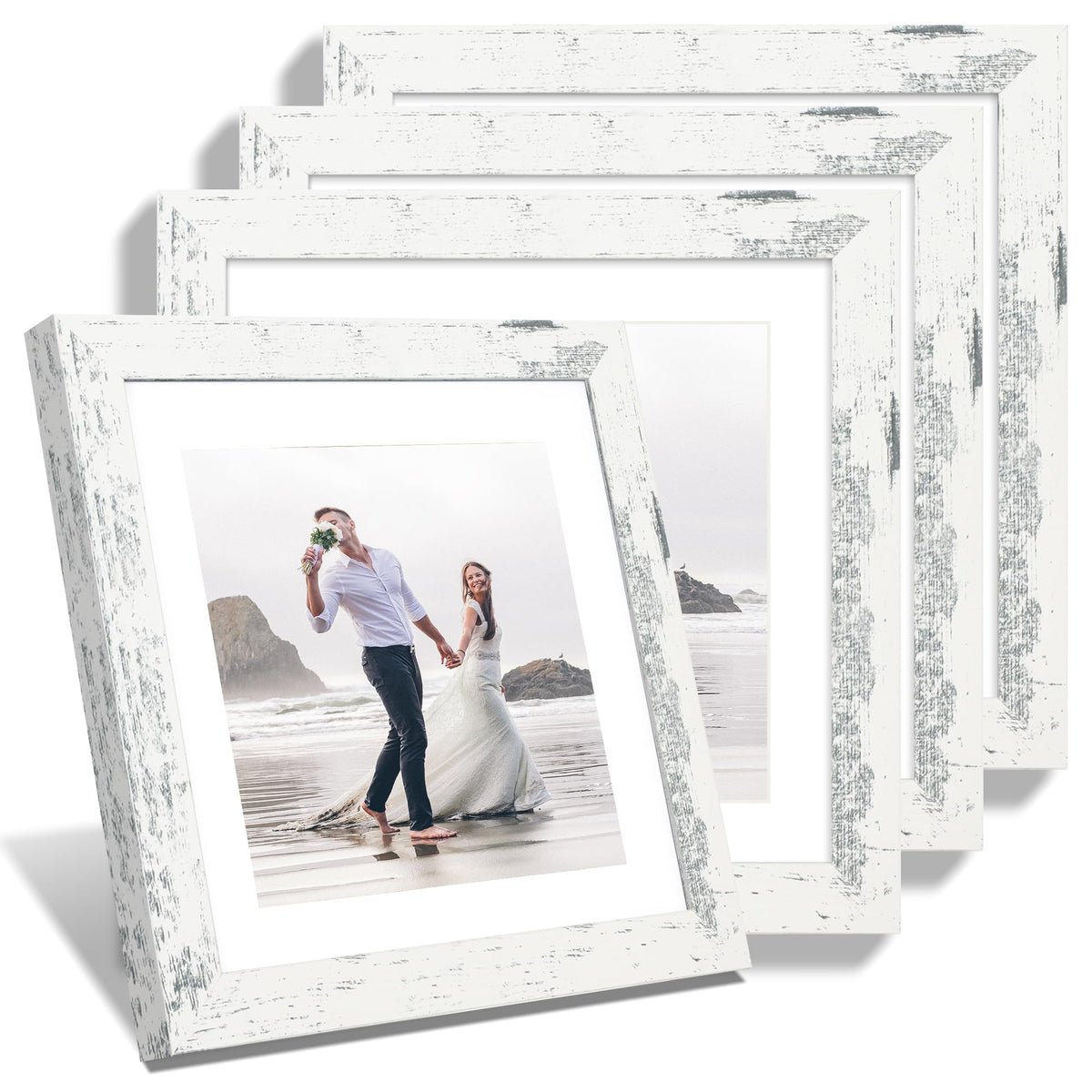 iRahmen 5x7 Picture Frame Set of 4, High Definition Real Glass Rustic Brown Frame, 5 x 7 Wood Photo Frames for Tabletop Display and Wall Mounting
