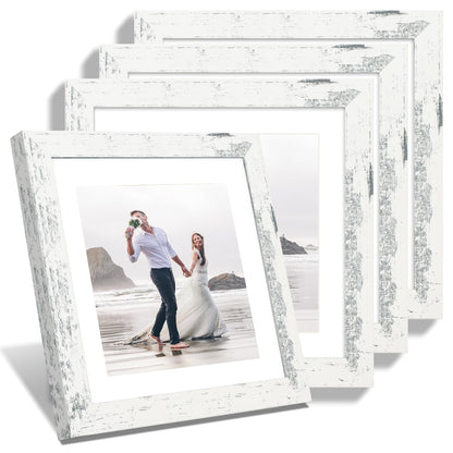 iRahmen 5x7 Picture Frame Set of 4, High Definition Real Glass Rustic Brown Frame, 5 x 7 Wood Photo Frames for Tabletop Display and Wall Mounting