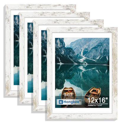 Hongkee 5x7 Picture Frame Set of 4, Real Glass and Wooden Frame, 4x6 Mat