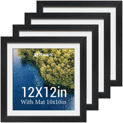 5x7 picture frame 4 Pack, 4x6 Mat, Black Wood, Glass, for Photo