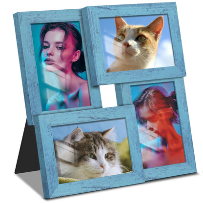 DUENPY 4x6 Collage Frame Tempered Glass For 4 4x6 Photos Brown