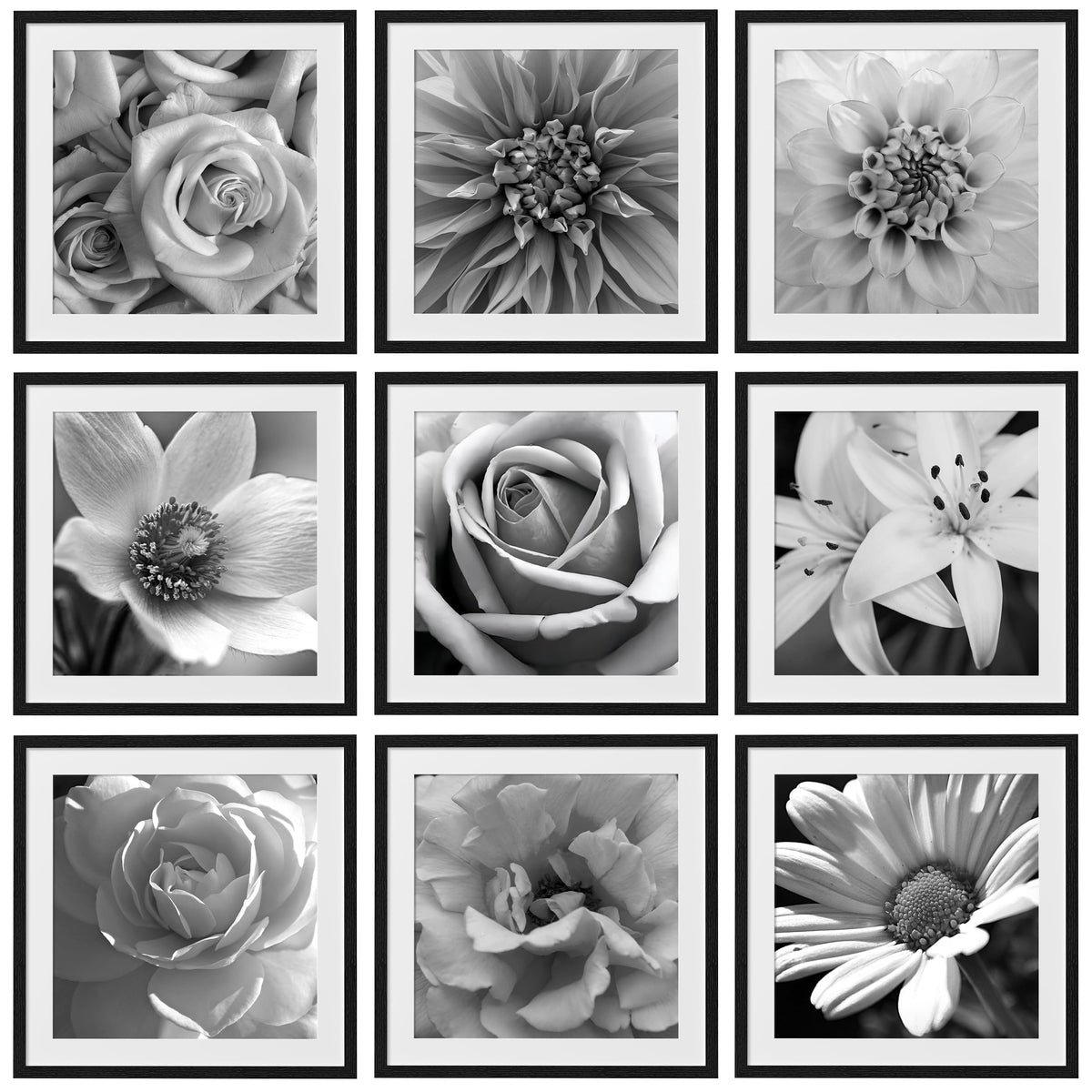 eletecpro Picture Frames Set of 9, 12x12 in, Acrylic Cover, Black