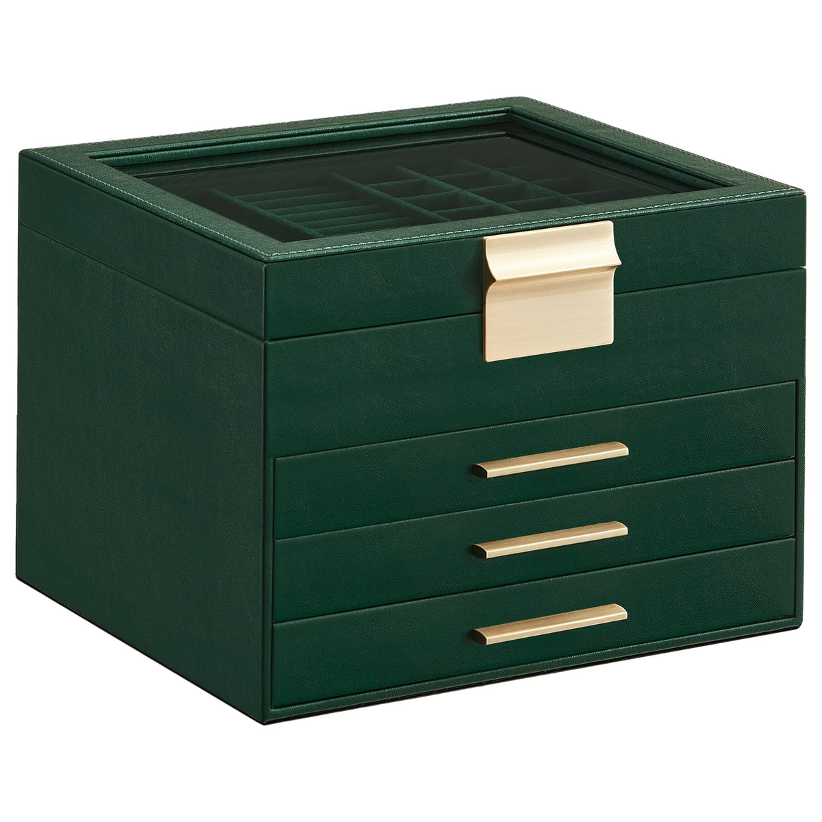 SONGMICS Jewelry Box Organizer, 3-Layer Storage with 2 Drawers, Glass Lid