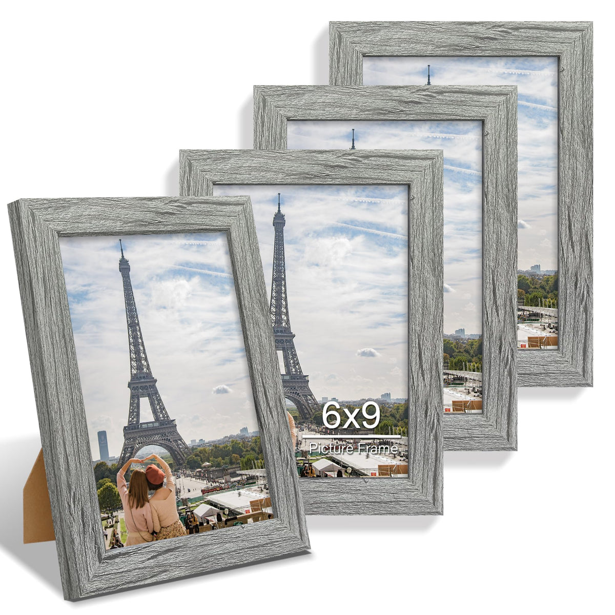 Hongkee 5x7 Picture Frame Set of 4, Real Glass and Wooden Frame, 4x6 Mat