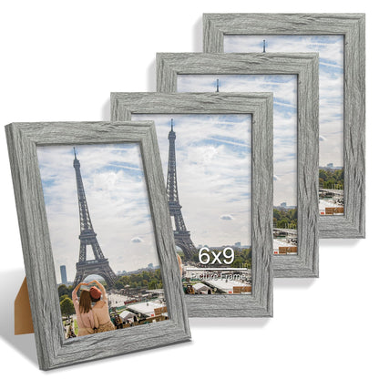 Hongkee 5x7 Picture Frame Set of 4, Real Glass and Wooden Frame, 4x6 Mat