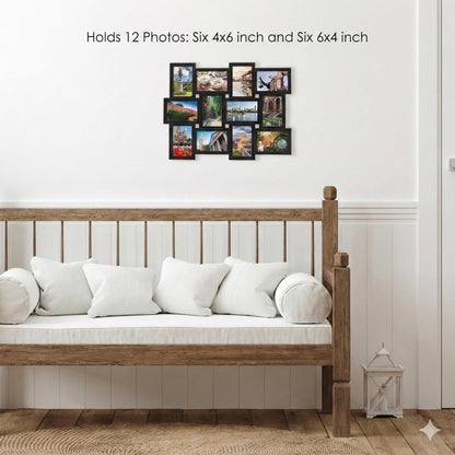 MELANNCO Collage Picture Frame 18x23 Inch Black - Holds 12 Photos in 4x6 and 6x4 Formats - Wall Display for Home Decor, Horizontal or Vertical Hanging