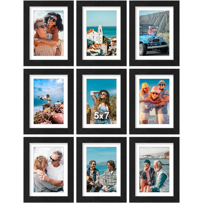 Vittanly 8x10 Picture Frames Set of 9 for Wall or Tabletop Display, Black