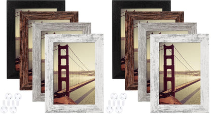 BAIJIALI 5x7 Picture Frame Distressed Farmhouse Wood Pattern Set of 4,Display 4x6 with Mat or 5x7 Without Mat,Multicolour