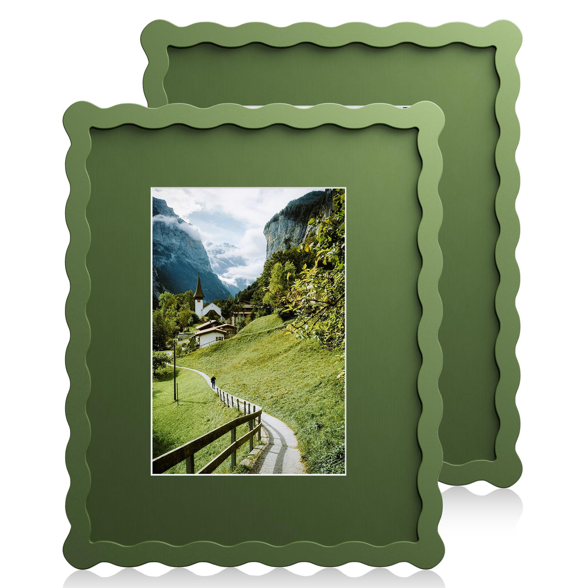 5x7 Wavy Picture Frame with 4x6 Mat, 5 x 7 Wood Frame, Real Glass