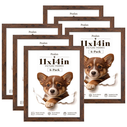 PEALSN 8x10 Picture Frame Set of 6, Wall or Tabletop, Black Woodgrain